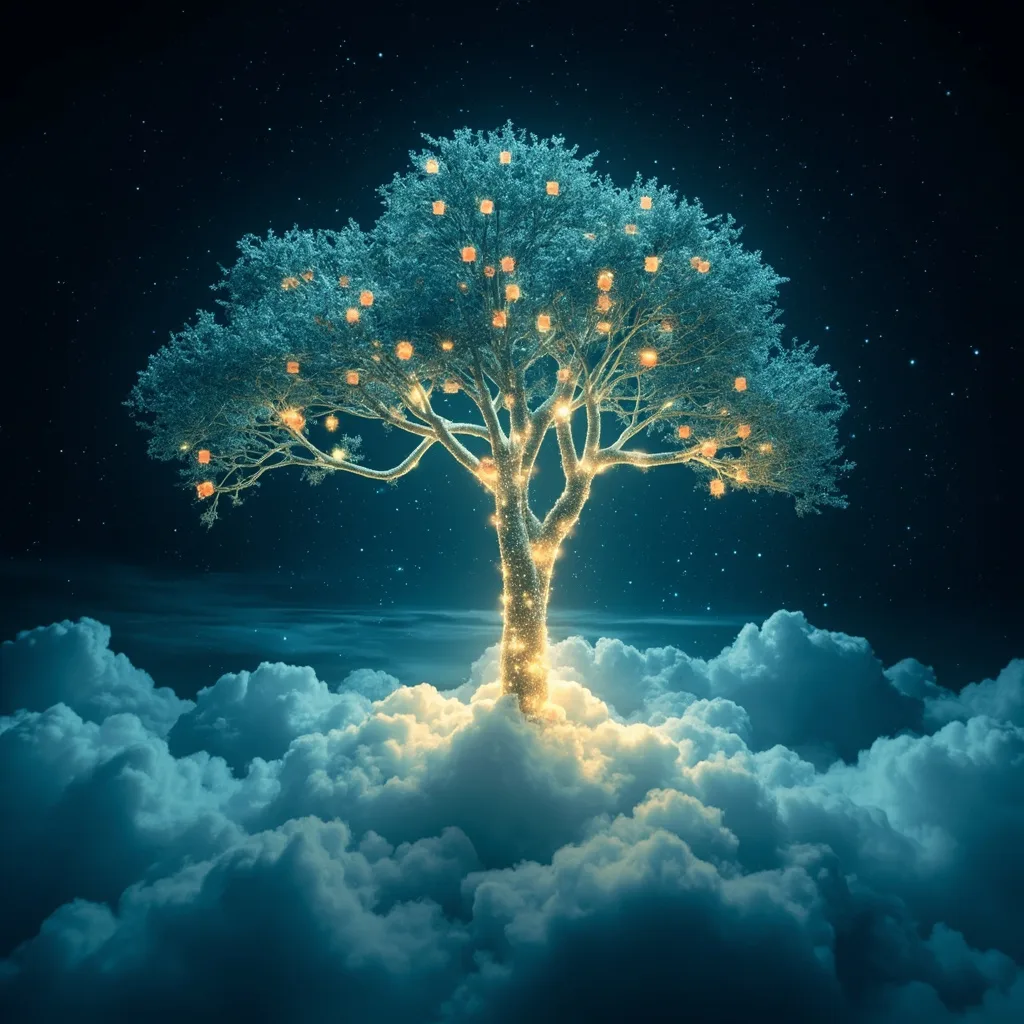 Árbol digital de QwenTree conectando LATAM con Asia en un entorno cloud, representando soberanía tecnológica